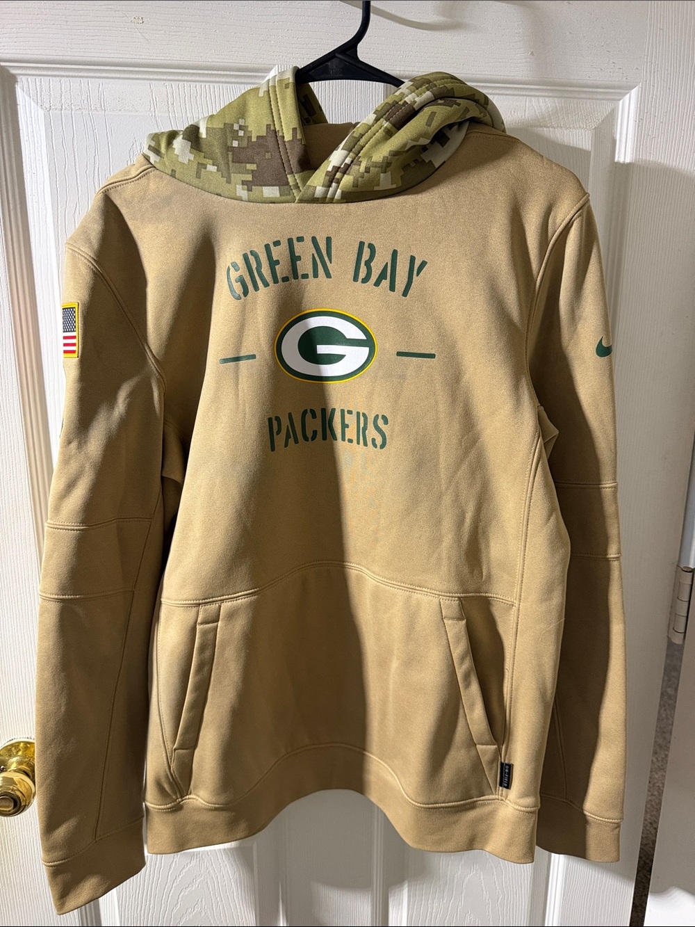 Nike Kids Tan Green Bay Packers Hoodie with Camo Hood